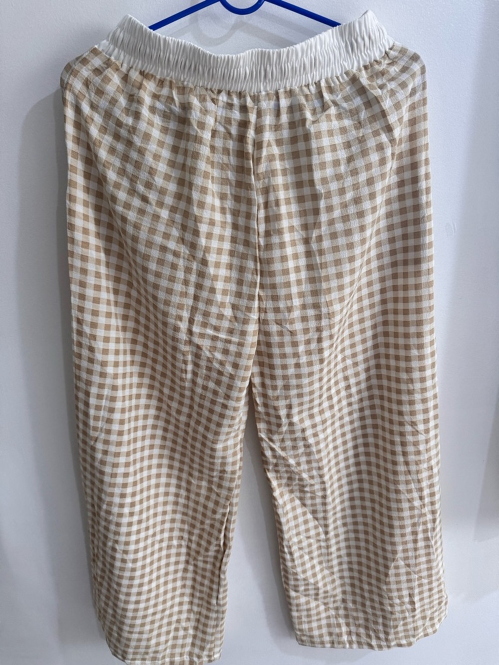 Women's Beige Gingham Elastic-Waist Joggers